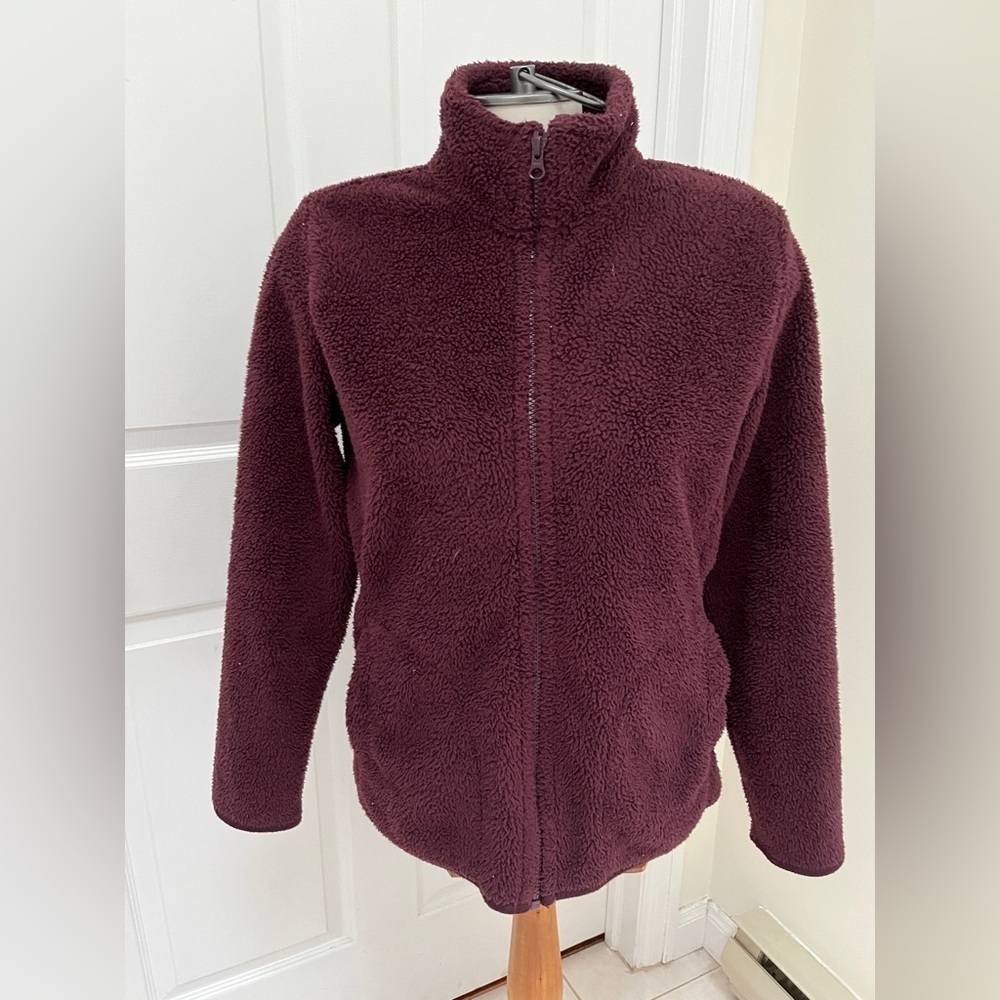 Joe Fresh Burgundy Zippered Teddy Bear Jacket Size medium